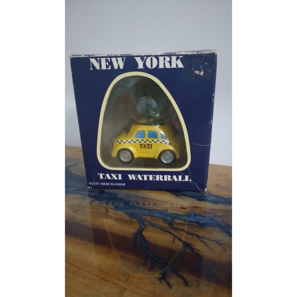 New York City Taxi With Skyline Waterball on Yellow Checkered City Cab NIB